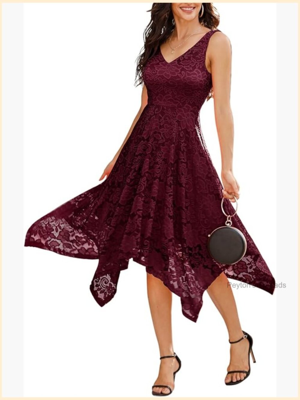 Lace Handkerchief Hem Cocktail Dress V-Neck Sleeveless Swing